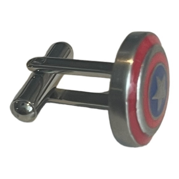 Marvel Avengers Cufflinks Captain America silver star red and blue - Picture 11 of 13